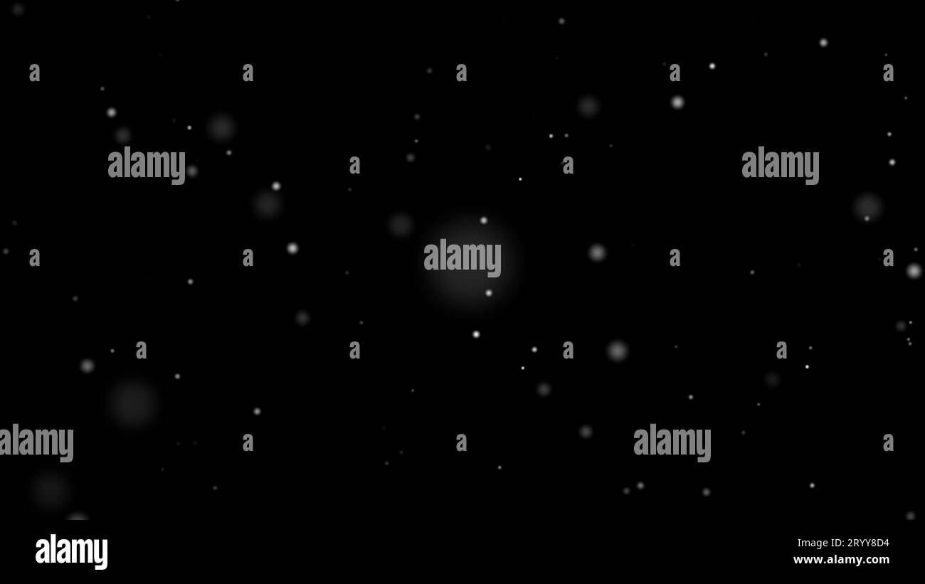 Winter Snow falling from sky top. Snow isolated on black background for motion graphics composing elements. Random snowy size tu Stock Photo