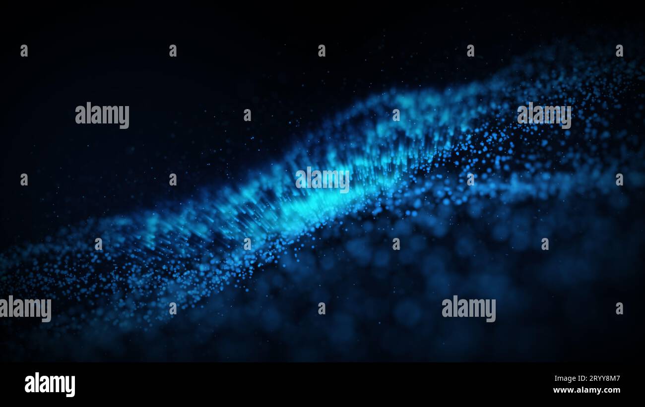 Abstract blue glowing particle burning in outer space background. 3D illustration render Stock Photo