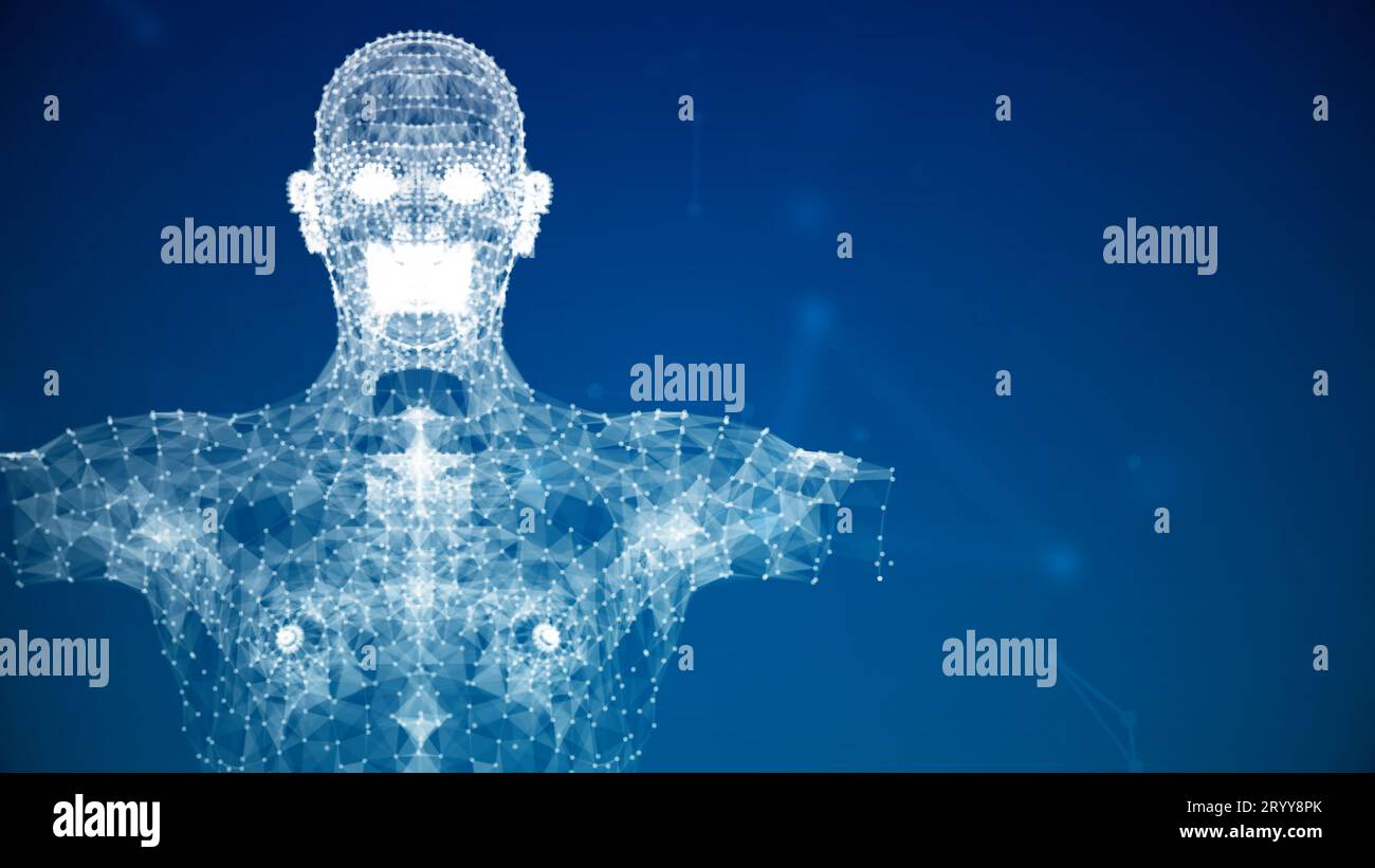 Blue futuristics human body anatomy health scanning by augmented reality with data. Medical and biomedical healthcare technology Stock Photo