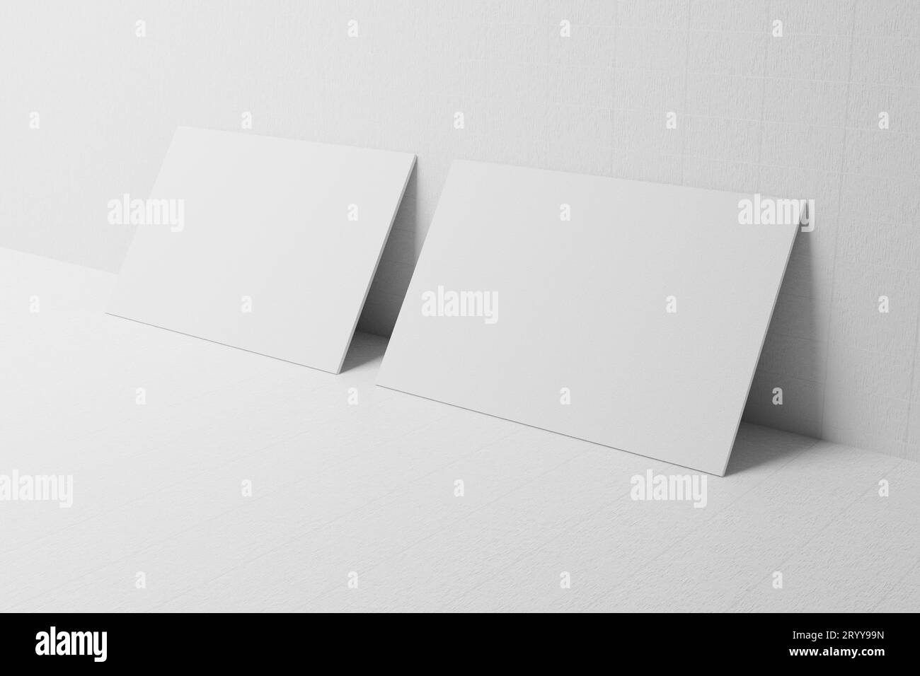 White business card paper mockup lean on wall template with blank space