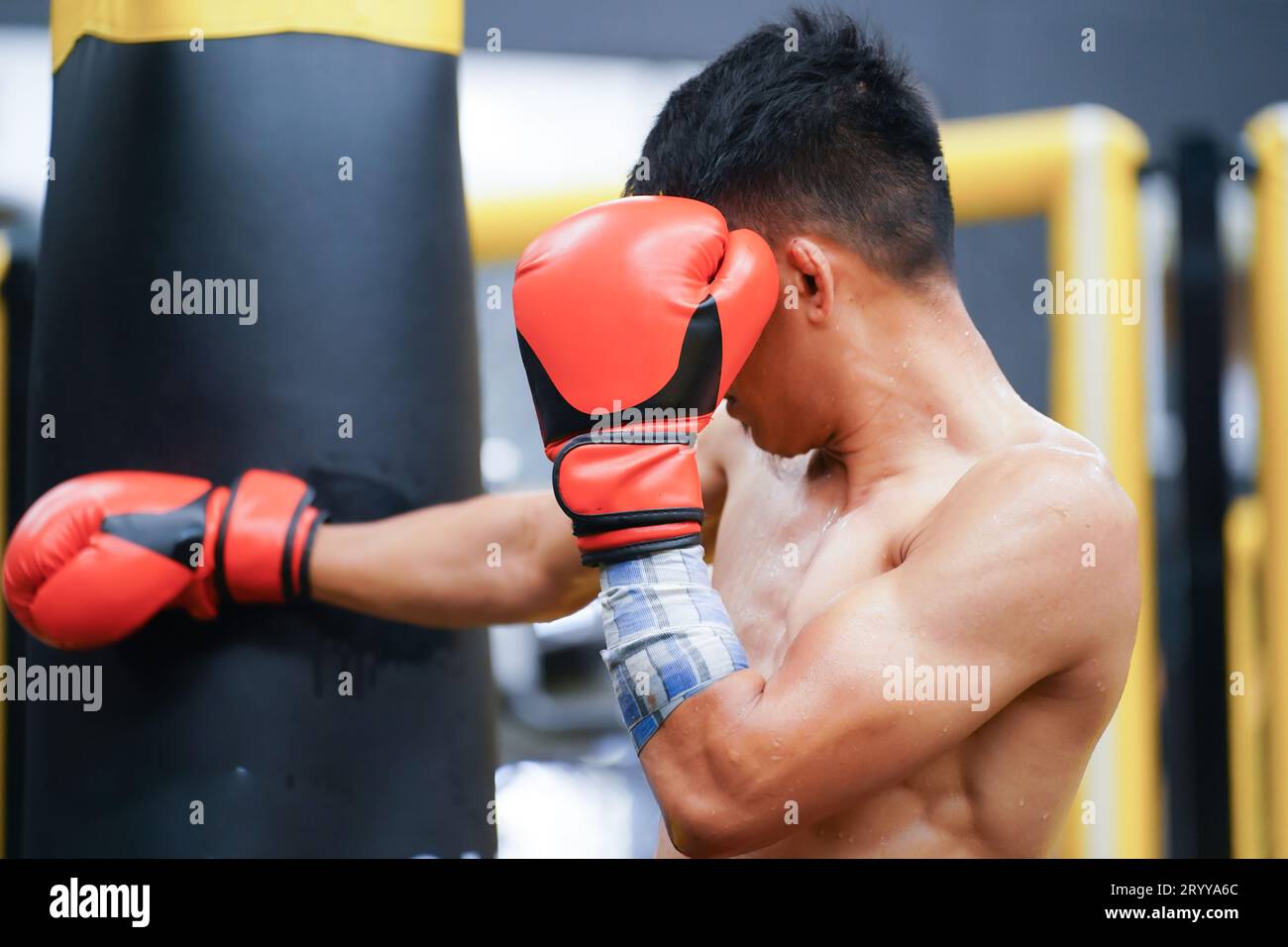 Muay Thai, The martial art of Thailand, Boxer practicing punching with
