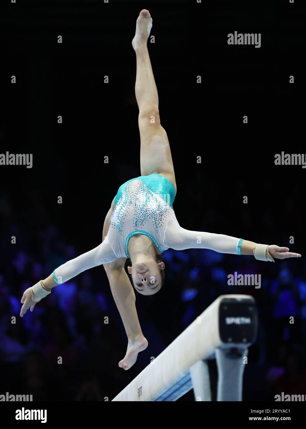 Antwerp, Belgium. 2nd Oct, 2023. Athanasia Mesiri of Greece competes on the balance beam during the Women's Qualifications at the 2023 World Artistic Gymnastics Championships in Antwerp, Belgium, Oct. 2, 2023. Credit: Zhao Dingzhe/Xinhua/Alamy Live News Stock Photo