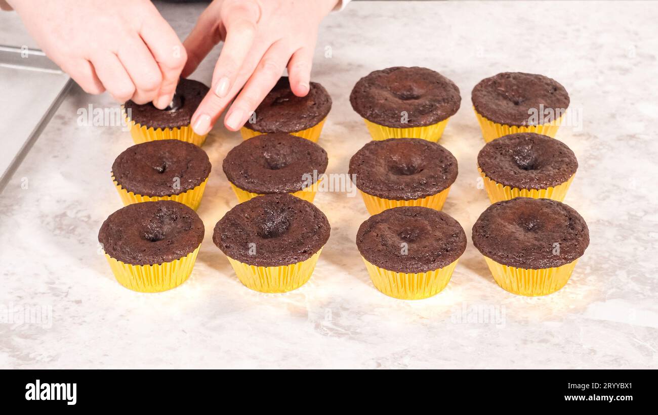 Unicorn rainbow chocolate cupcake Stock Photo