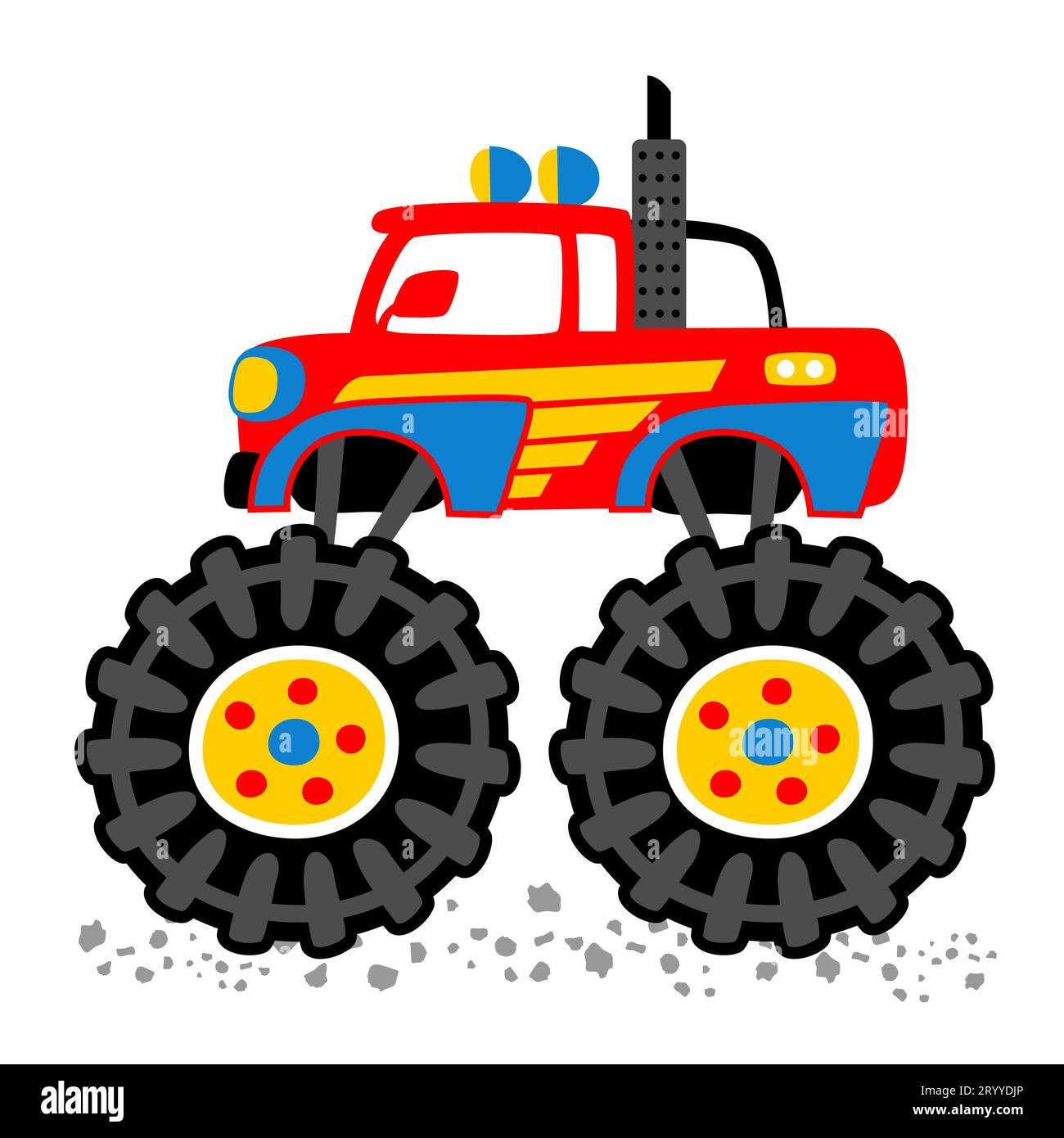 monster truck with big wheels, vector cartoon illustration Stock Vector
