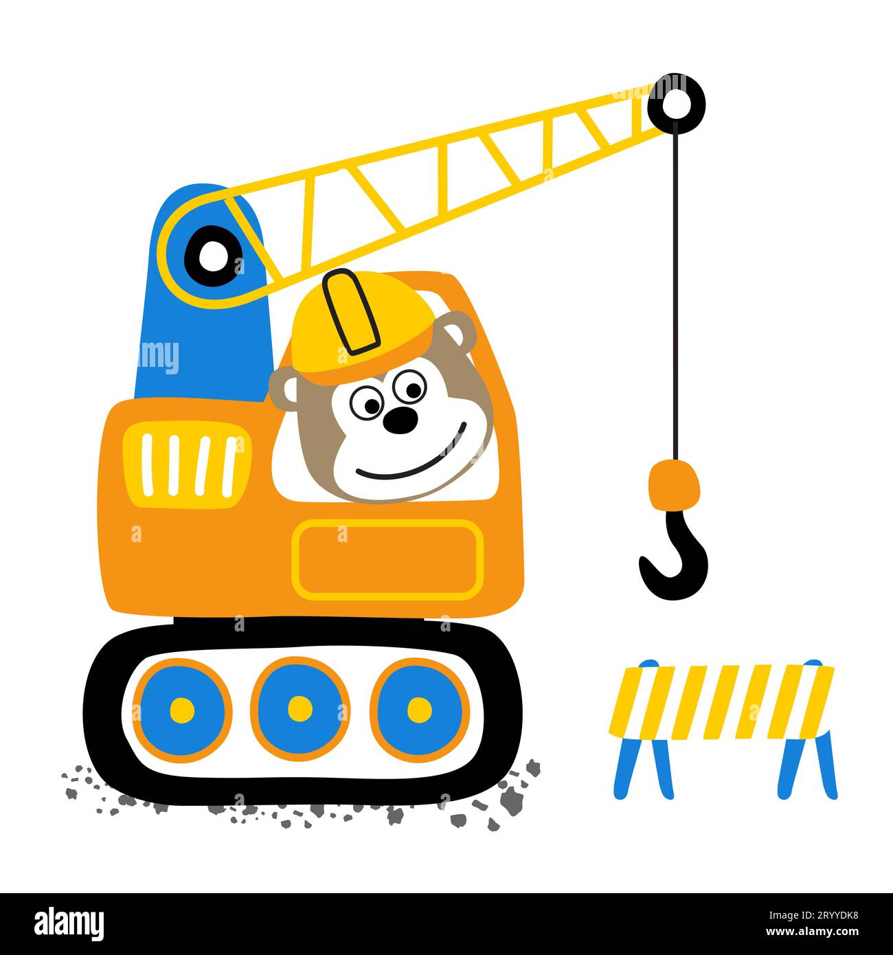vector cartoon of monkey on construction vehicle with construction