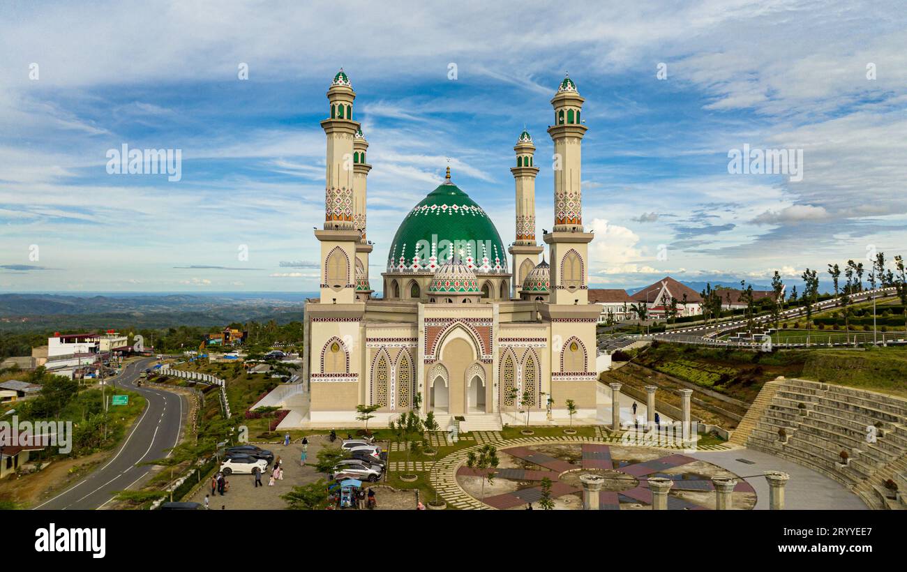 Top view of Arabic style mosque in Sumatra. Masjid Agung Syahrun Nur Tapanuli Selatan. Indonesia. Stock Photo