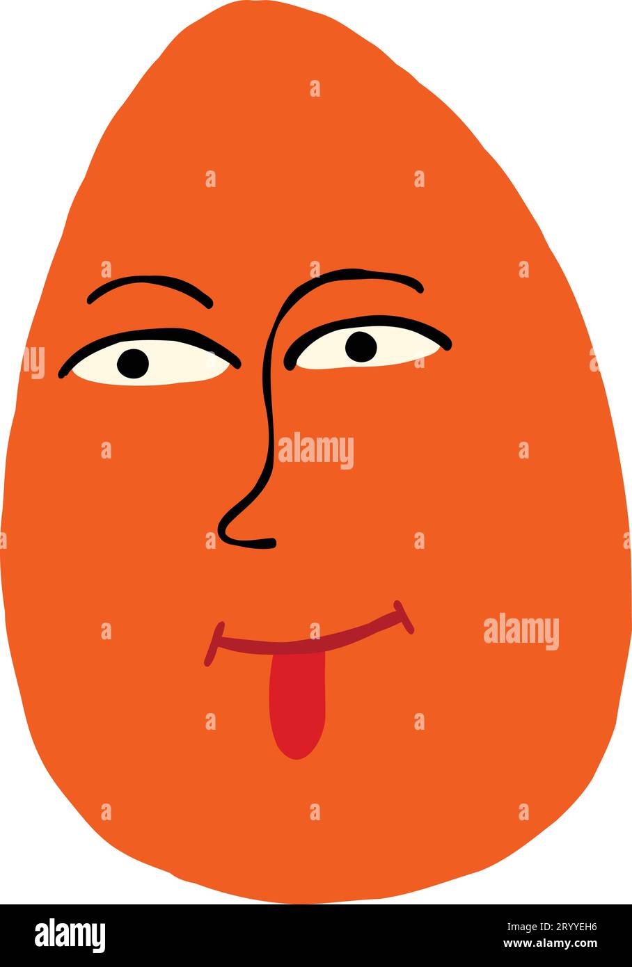 Funny orange strange egg with cool face. Cute quirky comic Easter egg illustration Stock Vector