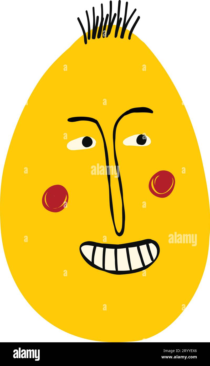 Funky yellow strange egg with sarcastic face.. Cute quirky comic Easter egg illustration Stock Vector