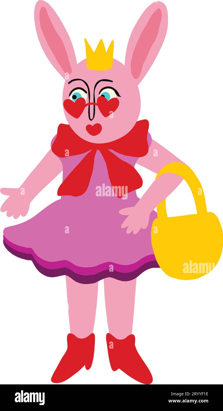 Cool funny girl rabbit character with tattoo. Cute quirky comic bunny