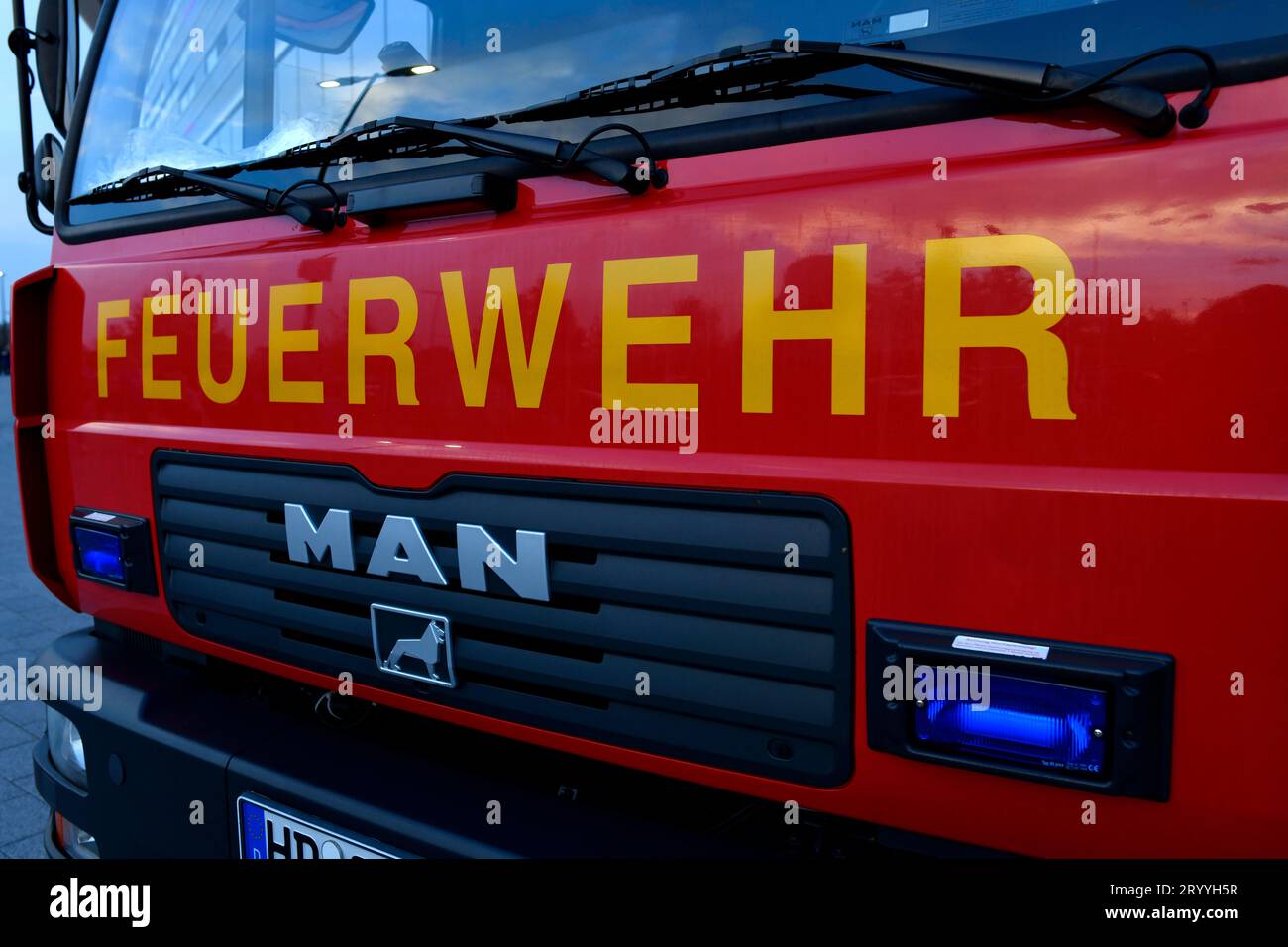 Fire brigade, lettering, stands in front of PreZero Arena, Sinsheim ...