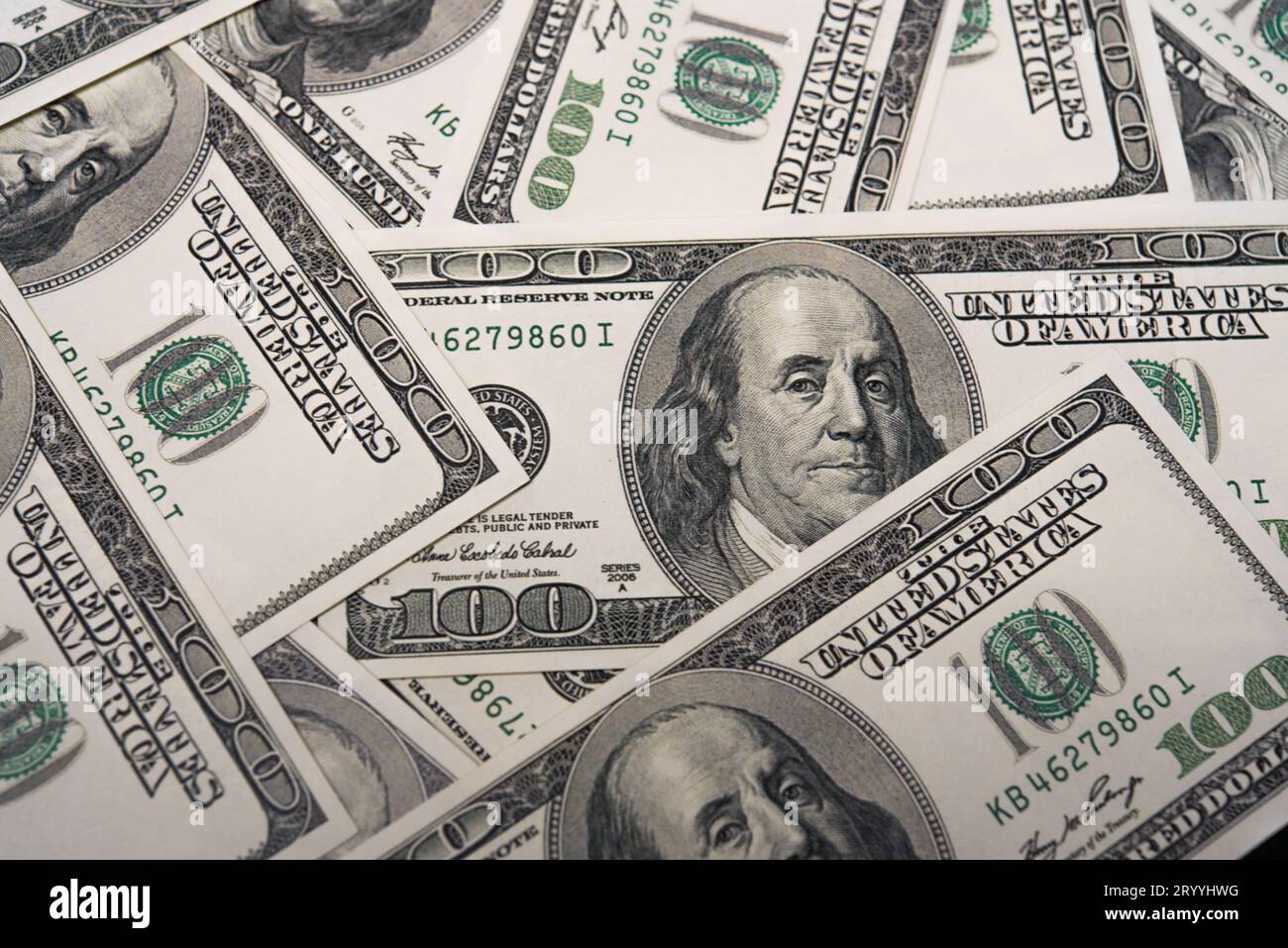 A pile of hundred dollar bills. Economic and financial of America concept Stock Photo