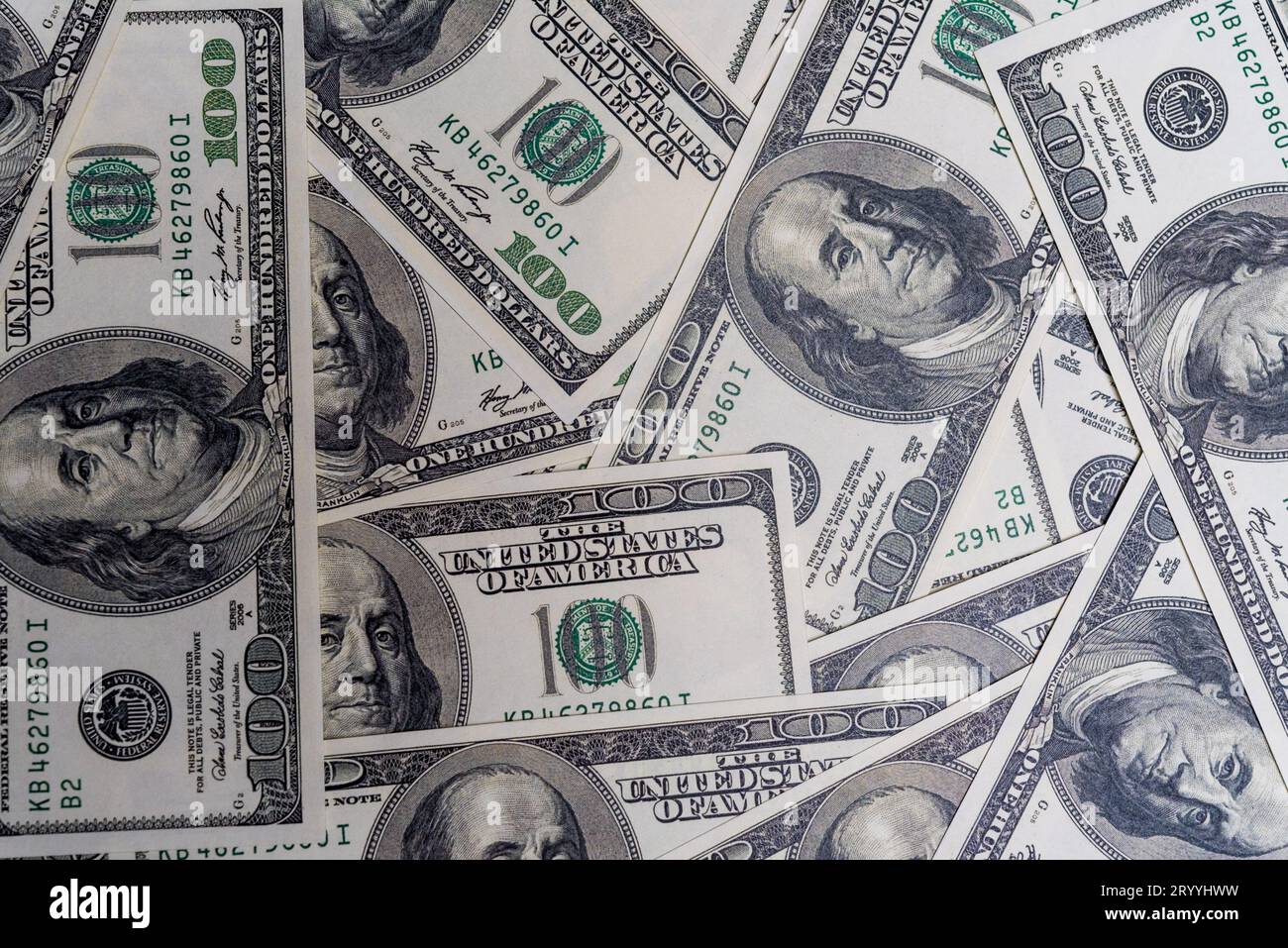 A pile of hundred dollar bills. Economic and financial of America concept Stock Photo