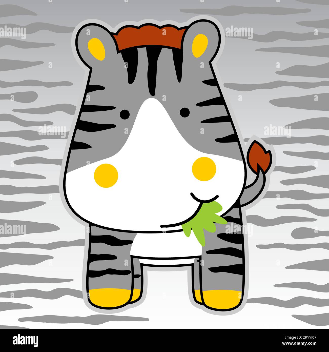 Cute zebra eating grass, vector cartoon illustration Stock Vector