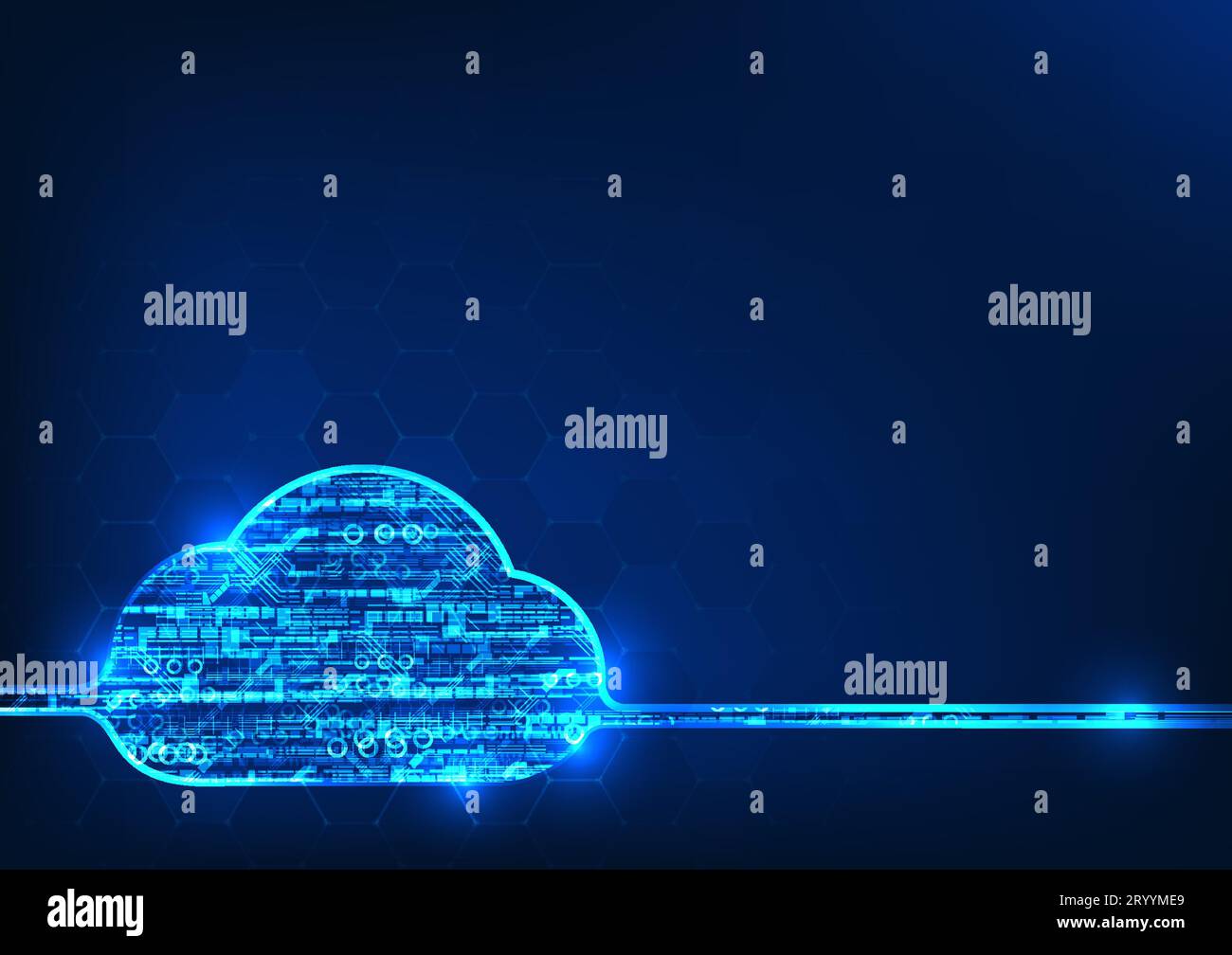 cloud technology inside is technology circuit with information being connected and transmitted via the Internet network used for storing important dat Stock Vector