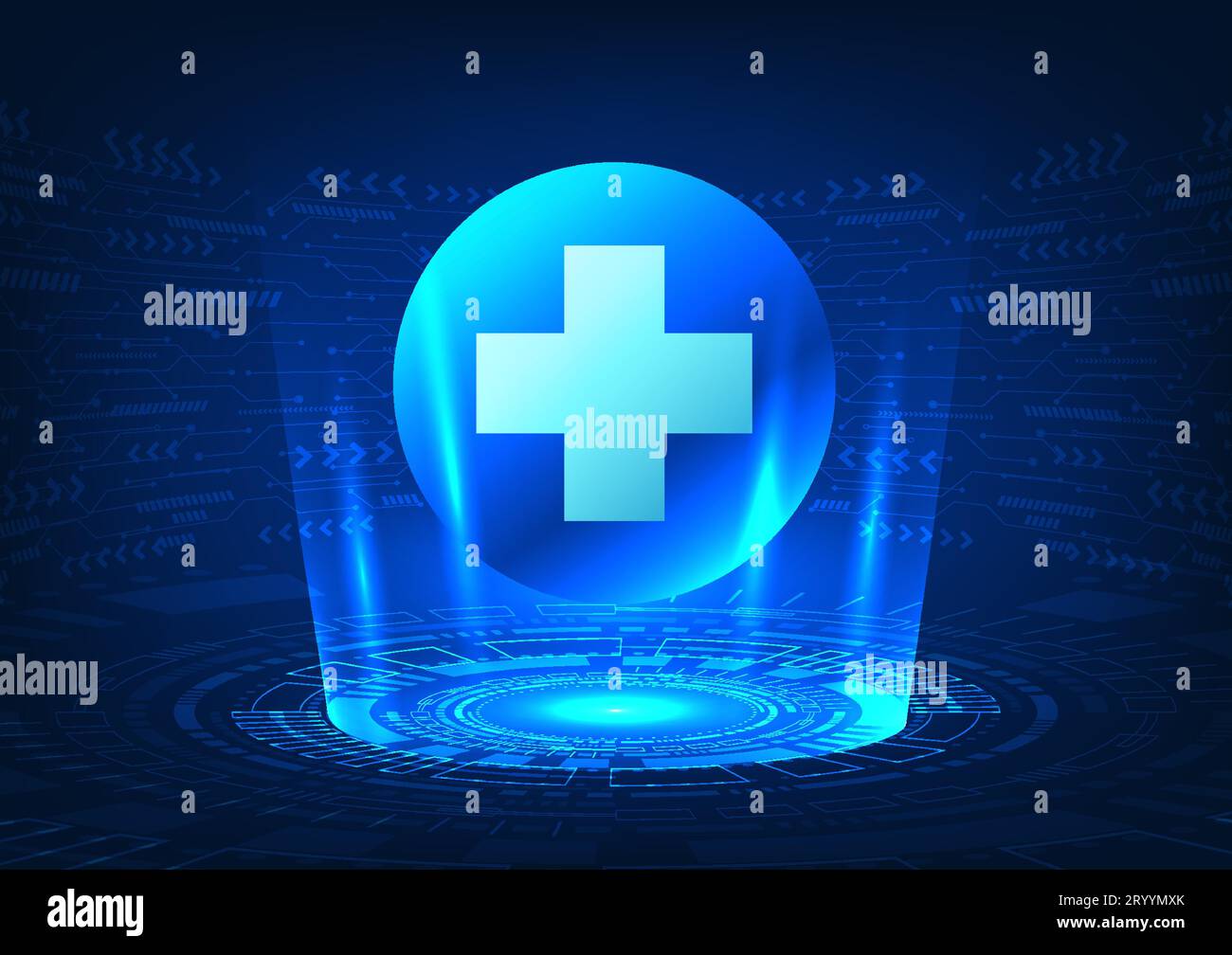 Medical technology with tech circle background with tech circuit board
