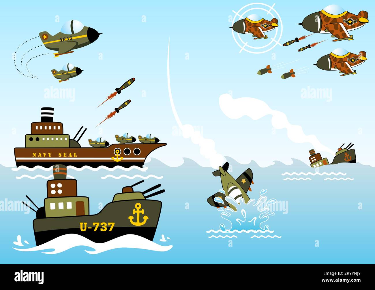 The sea war, vector cartoon illustration Stock Vector