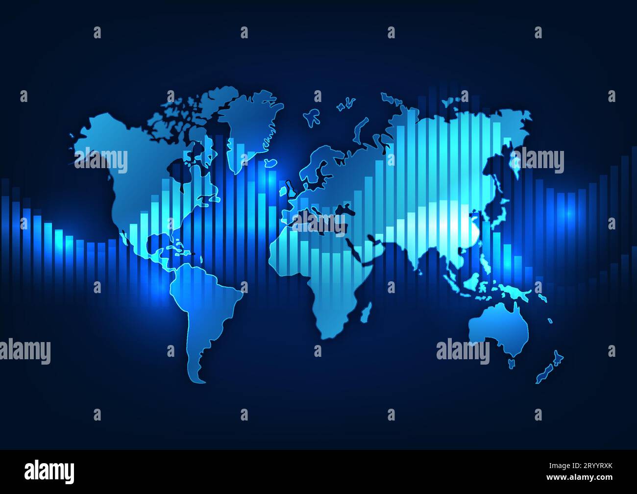 World map technology background with stock graph It represents the world's economy that is constantly changing. saw the business competition of each c Stock Vector