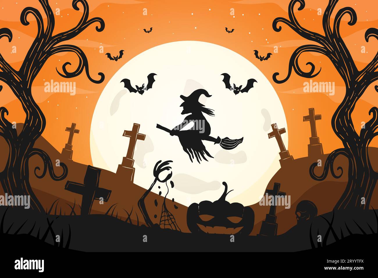 hand drawn vector halloween background illustration Stock Vector