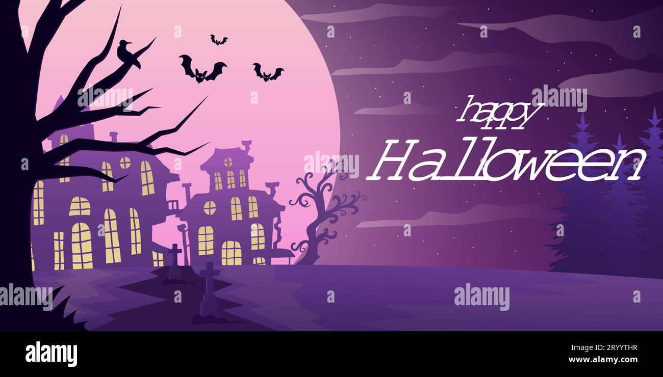 gradient vector happy halloween horizontal banner illustration Stock Vector