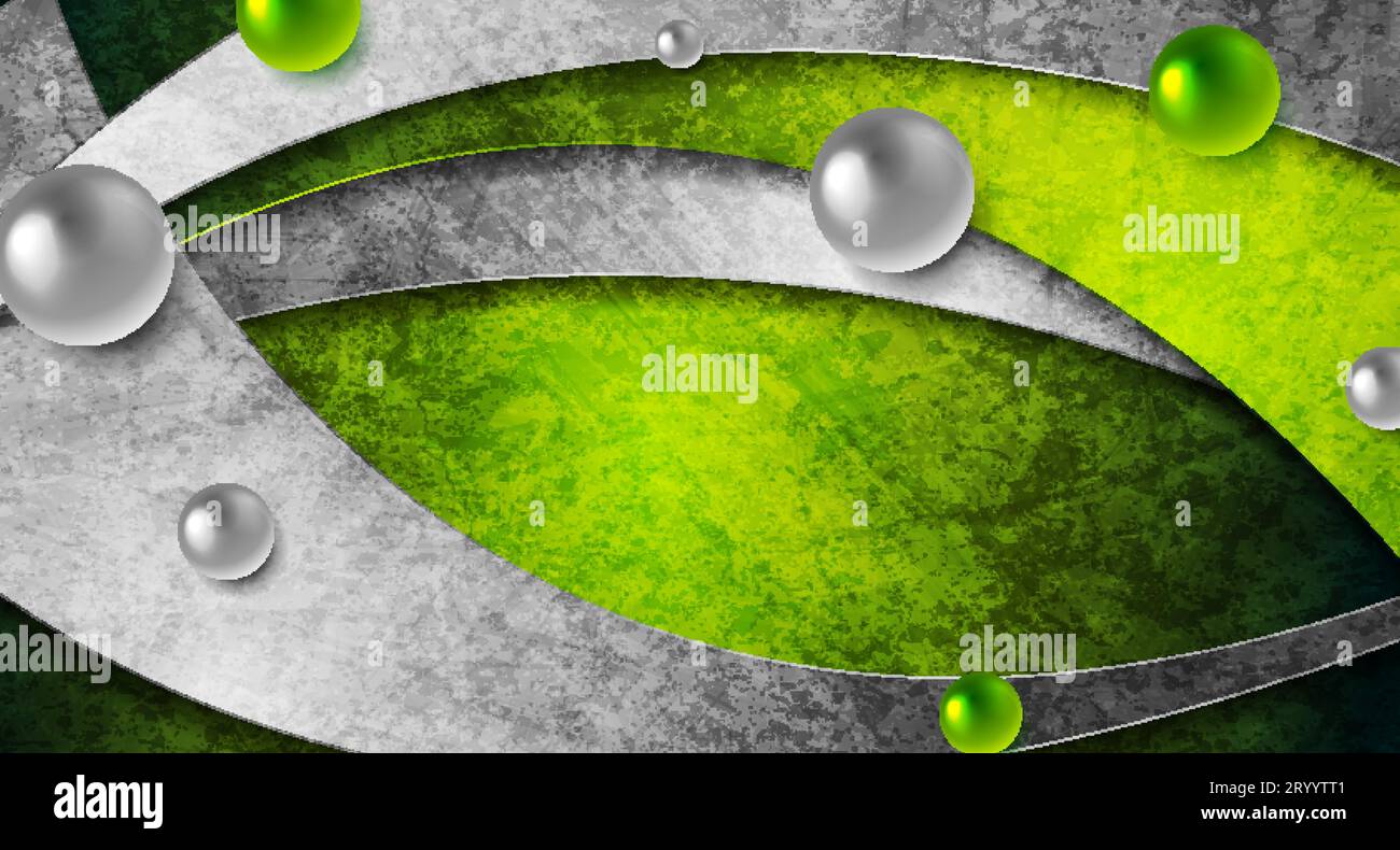 Green grey abstract tech wavy graphic design with 3d glossy circles ...