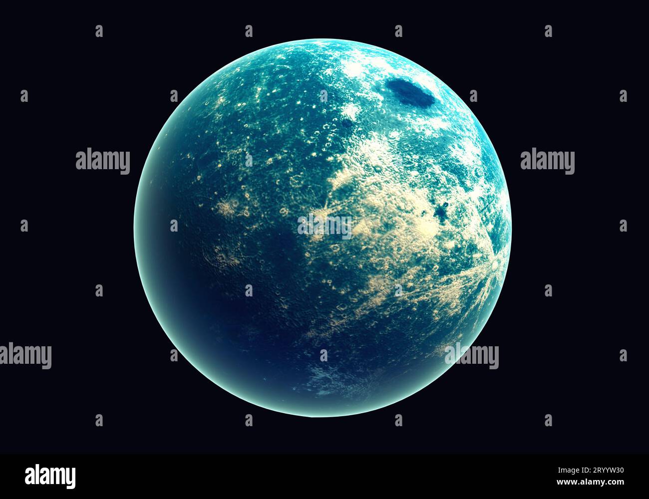 Blue earth in space and galaxy. Globe with outer glow ozone and white cloud. Space planet and Atmosphere concept. Alien and Livi Stock Photo