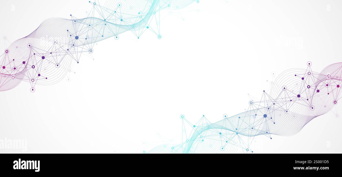 Digits abstract background with connected line and dots, wave flow ...