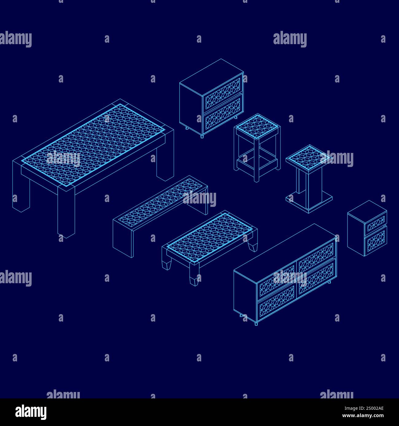 Outline furniture set in isometric view. Vector illustration Stock ...