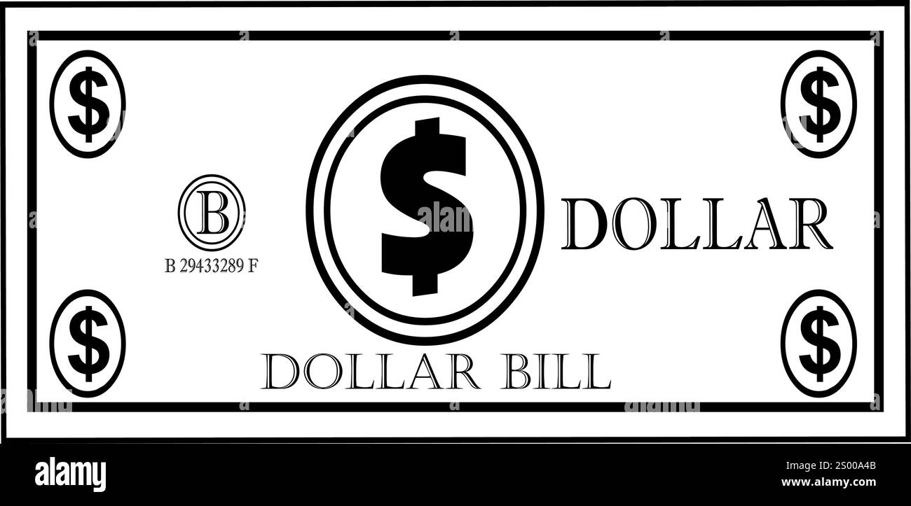 vector illustration black and white icon dollar bill Stock Vector Image ...