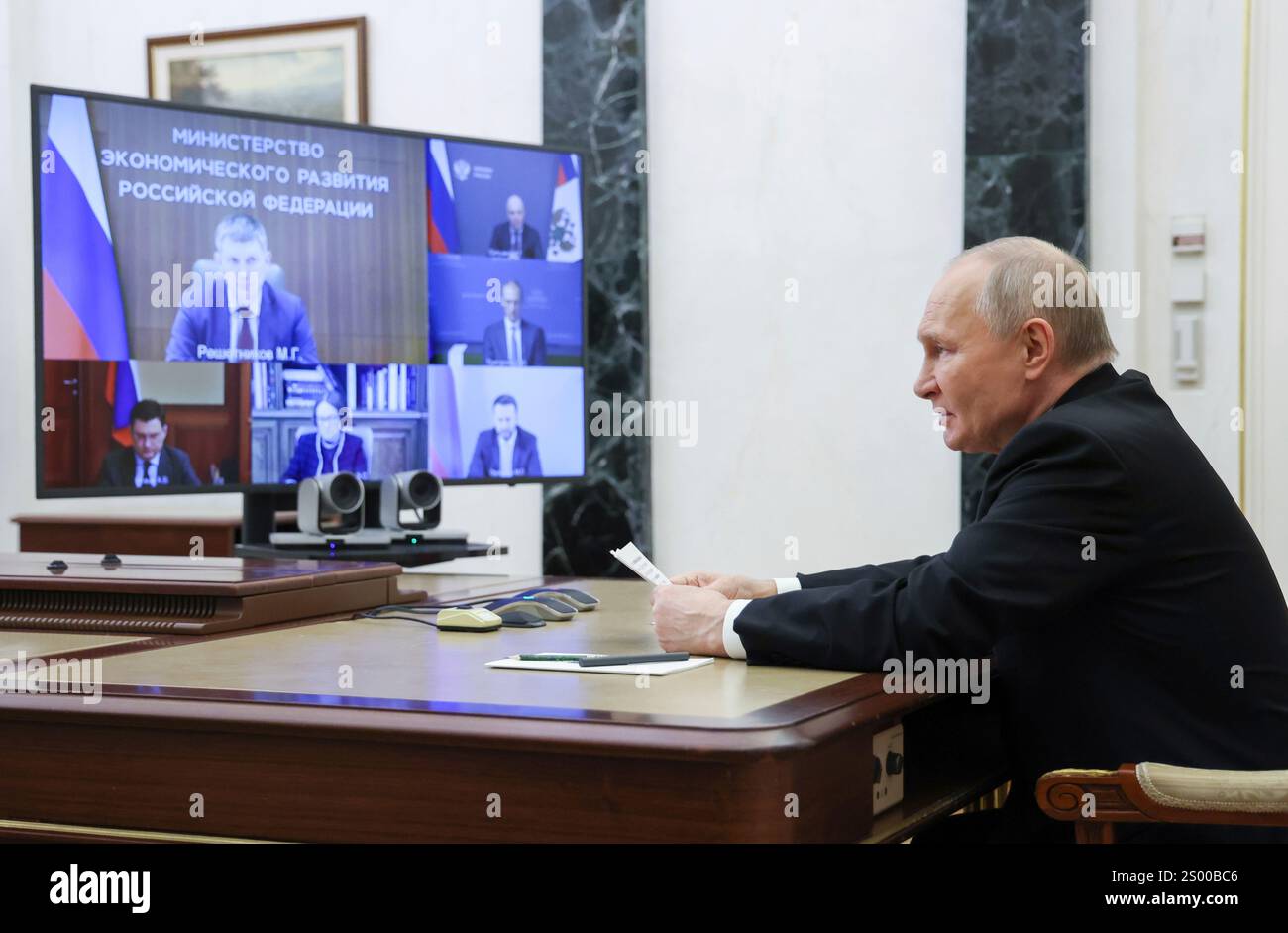 Russian President Vladimir Putin chairs a meeting on economic issues ...