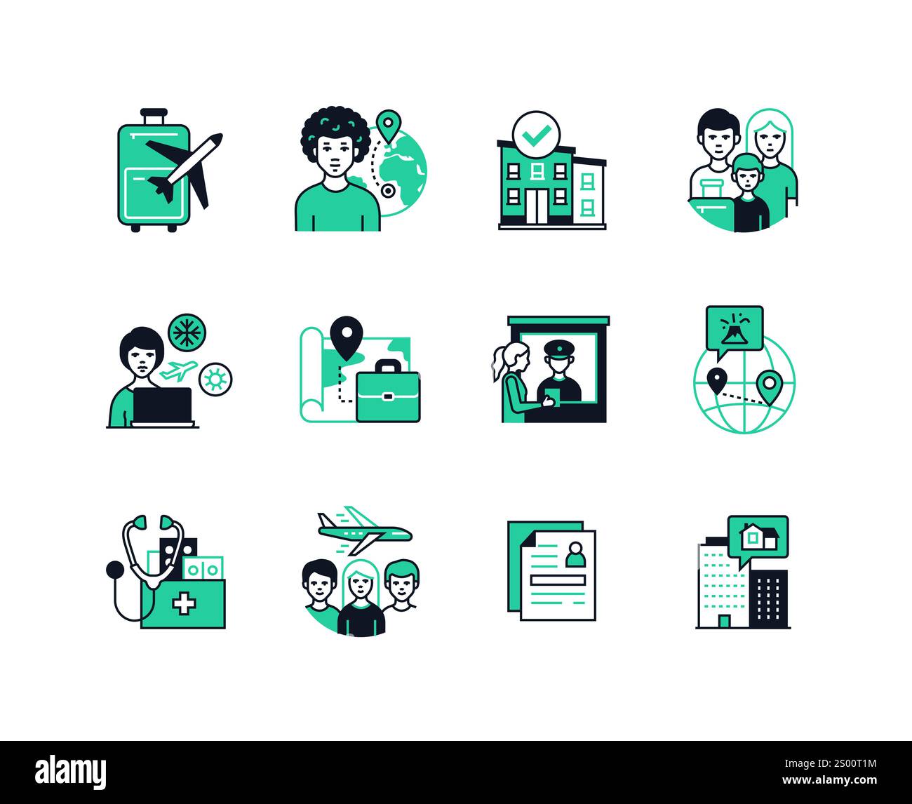 Migration and relocation - line design style icons set Stock Vector