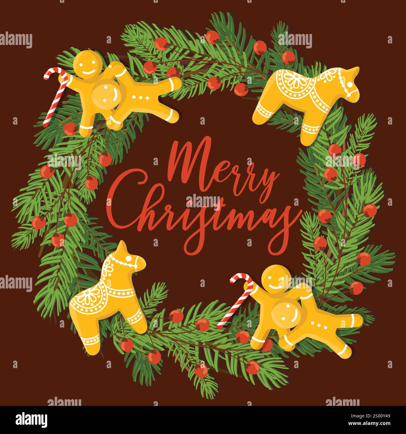 Hand drawn cristmas circle frame or wreath. Vector illustration Stock Vector