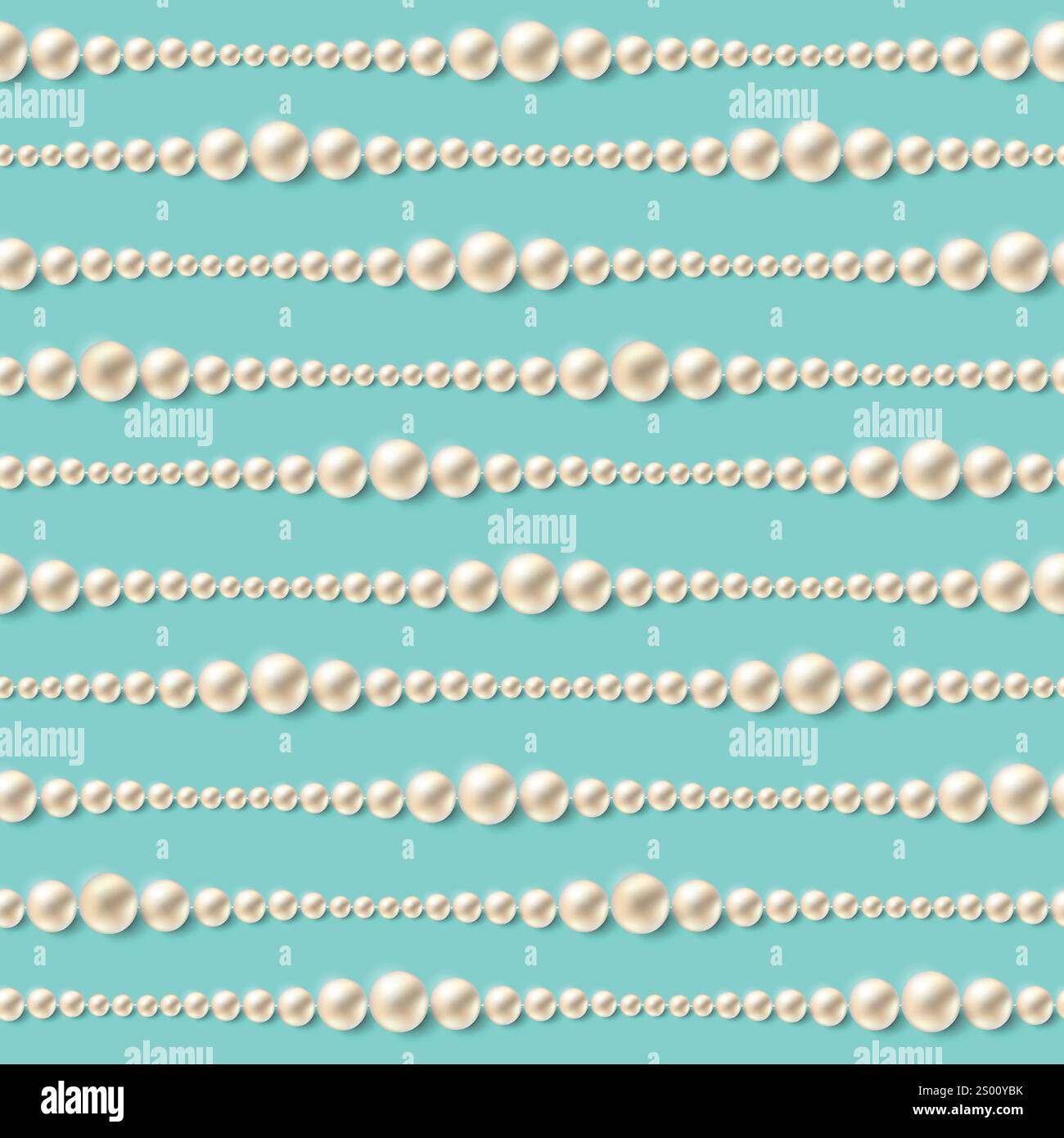 Realistic pearls over turquoise background. Vector seamless pattern Stock Vector