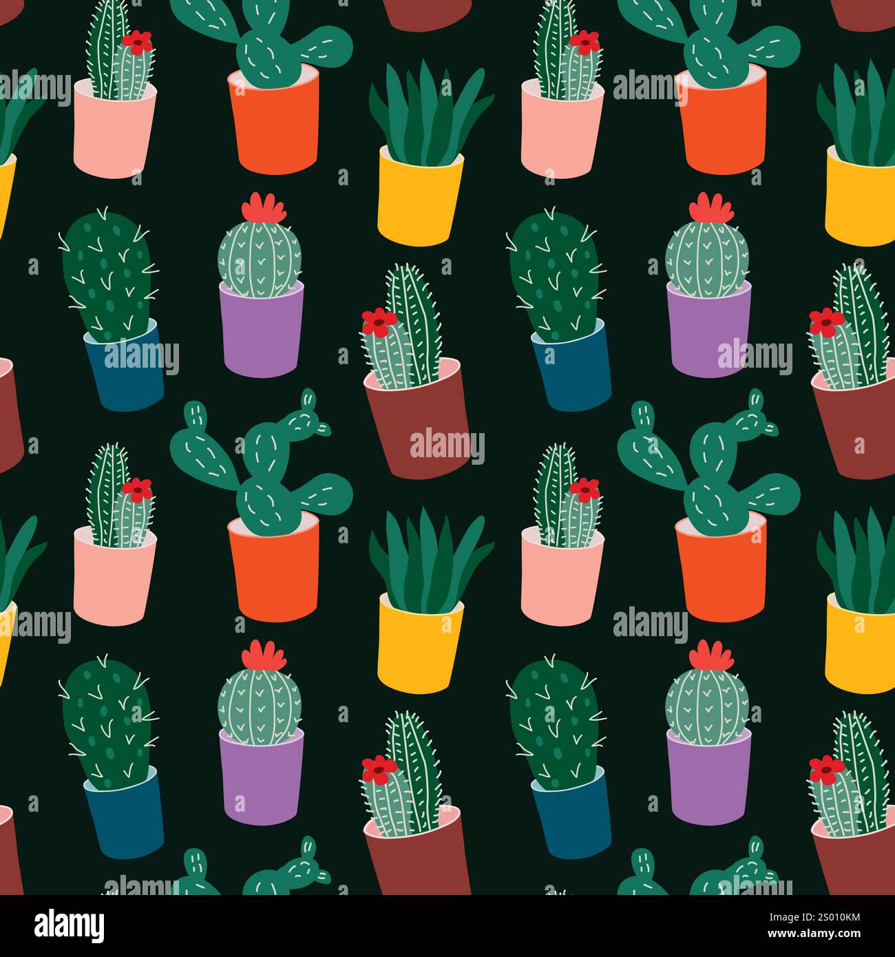Hand drawn cactus plant vector seamless pattern Stock Vector