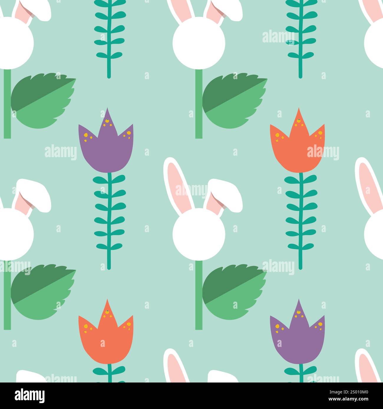 Hand drawn seamless colorful vector floral pattern with easter bunnies Stock Vector