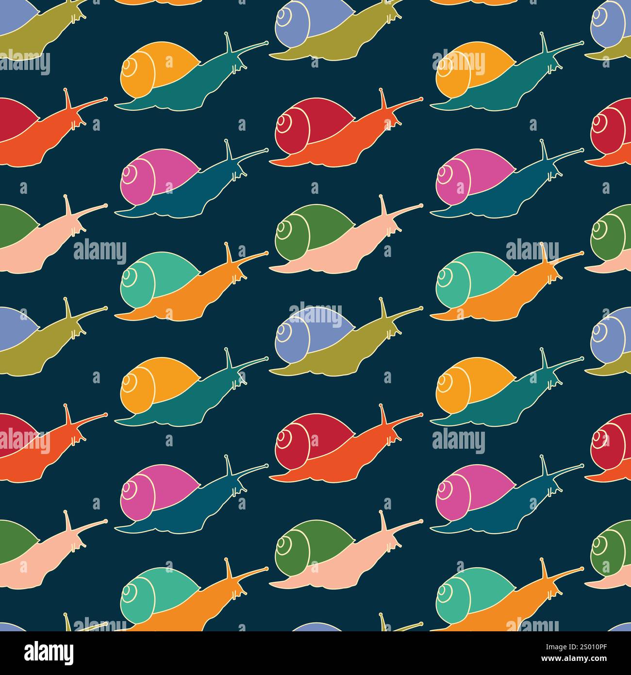 Hand drawn vector colorful snails, seamless vector pattern Stock Vector