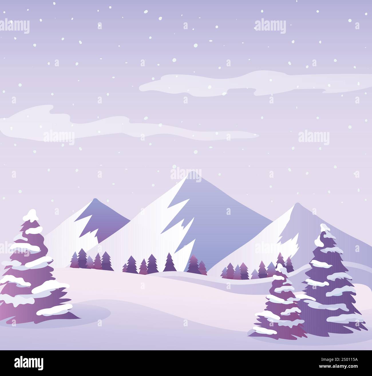 Sunset snowy mountains, vector winter landscape Stock Vector