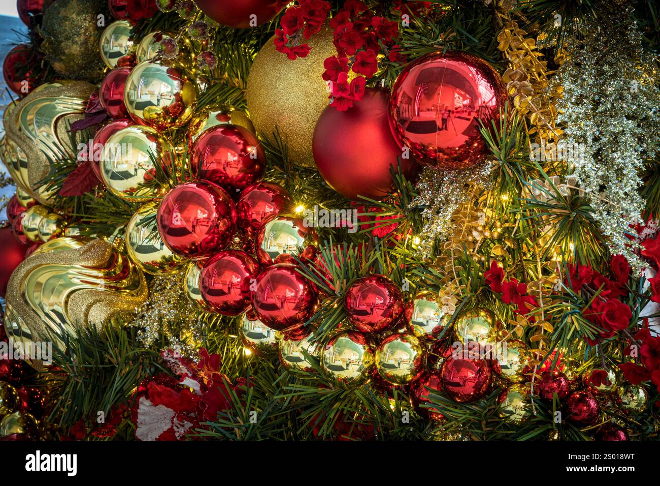 Christmas Tree Decorations Detail Stock Photo