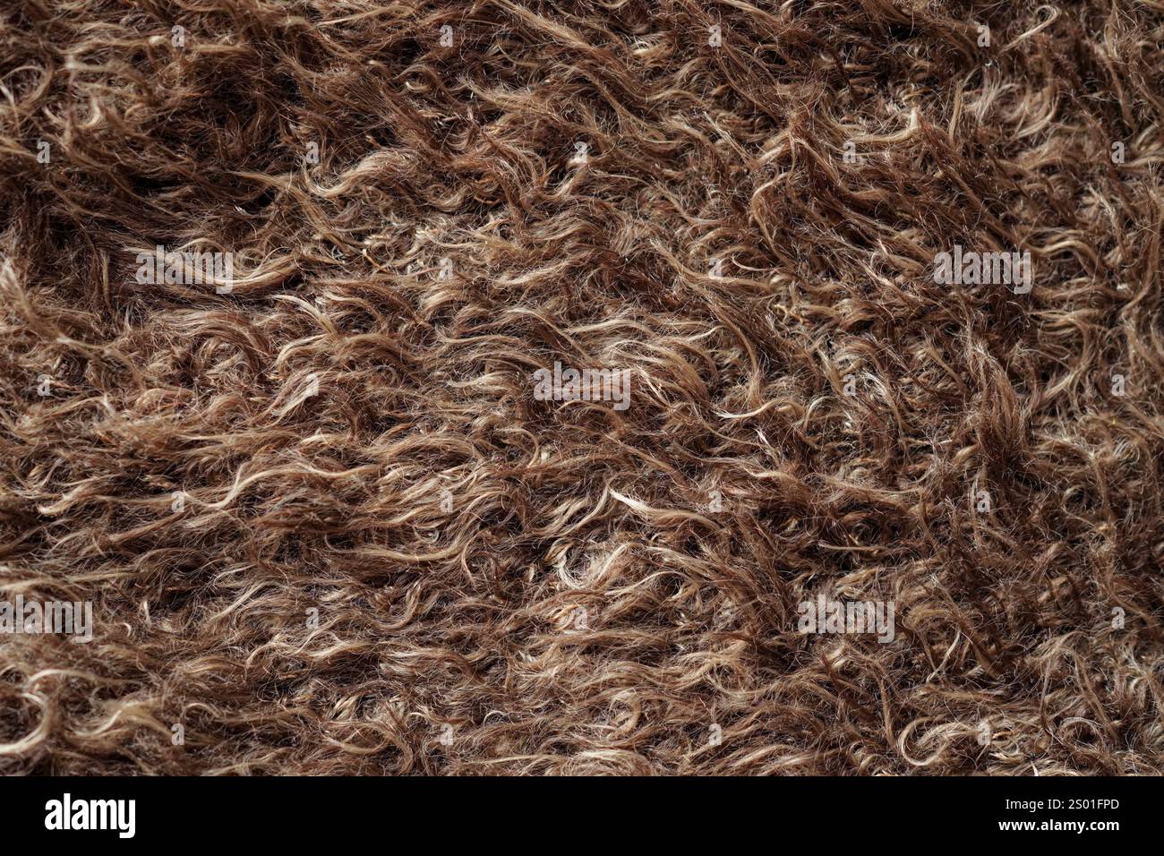 Burnt brown sheep fur texture background, fluffy sheep fur texture template, top view Stock Photo