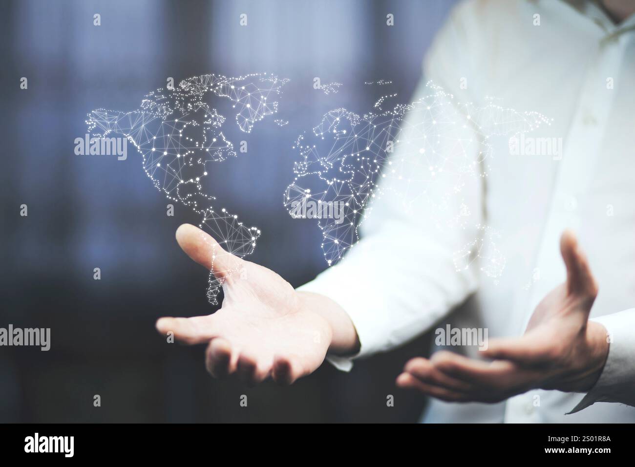 businessman holding world map in hands Stock Photo - Alamy