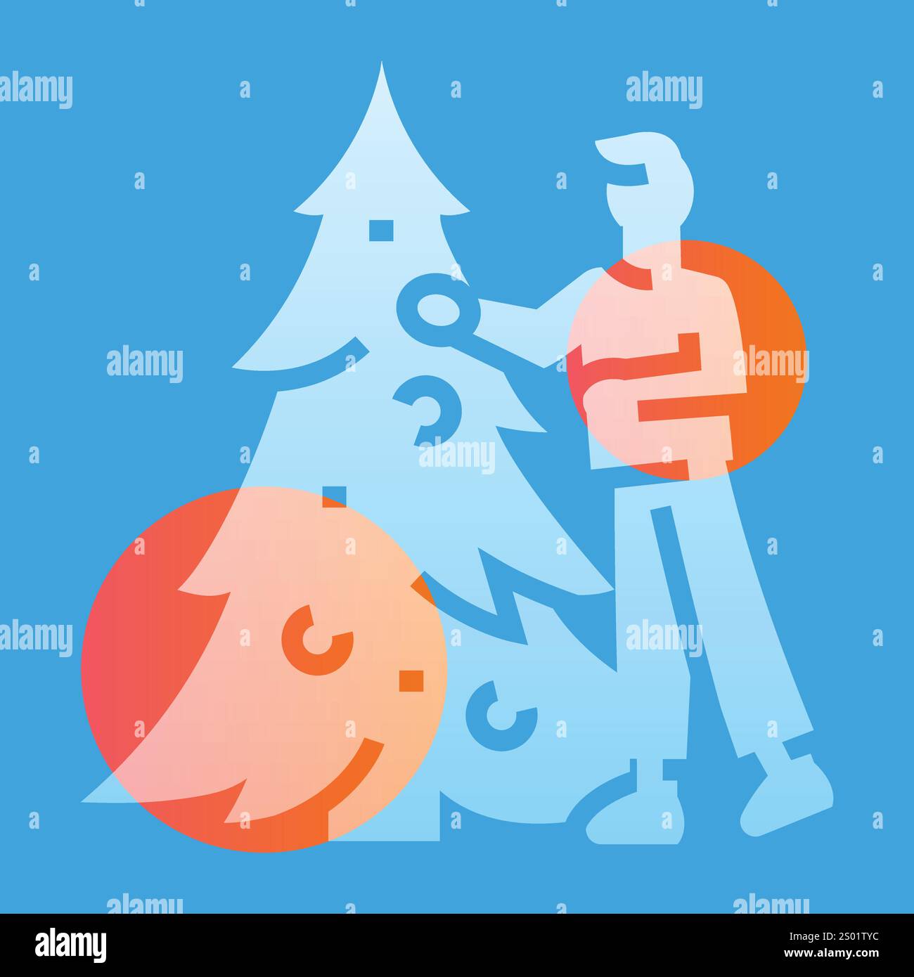 Person decorates a Christmas tree  line black icon. Sign for web page, mobile app, button, logo. Vector isolated button. Editable stroke. Stock Vector