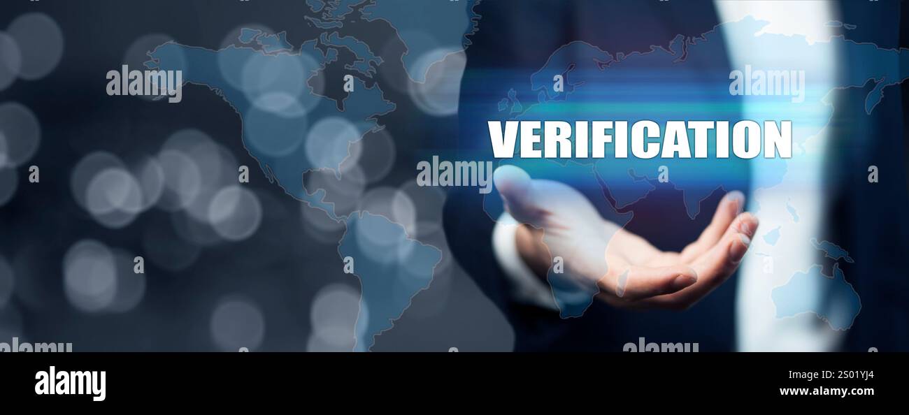 Person or businessman touch text button verification. Stock Photo