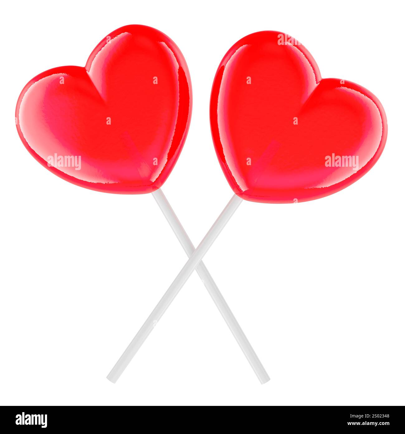 Two heart shaped lollipops. 3D rendering isolated on white background Stock Photo