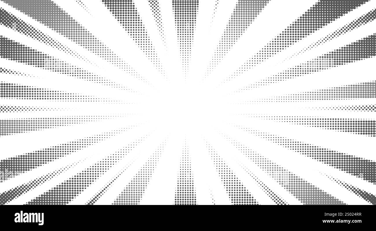 Halftone sun rays pattern. Pop art comic dots background vector ...
