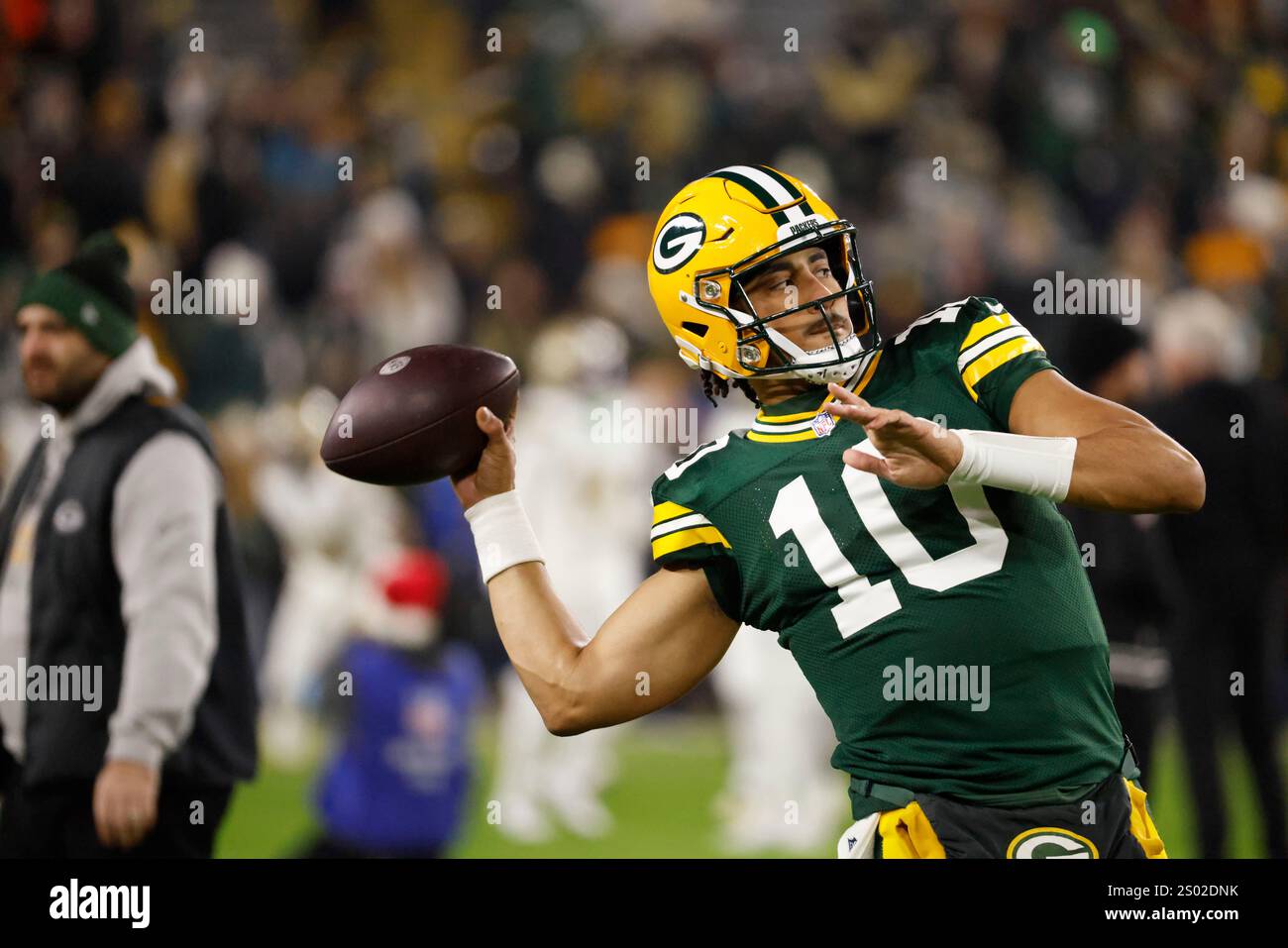 New Orleans Saints quarterback Jake Haener (3) warms up before an NFL