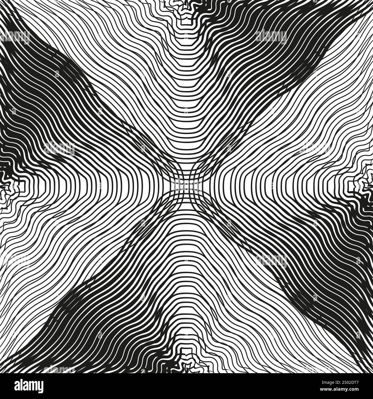Wavy abstract lines. Optical illusion effect. Geometric vector pattern. Black and white texture. Stock Vector