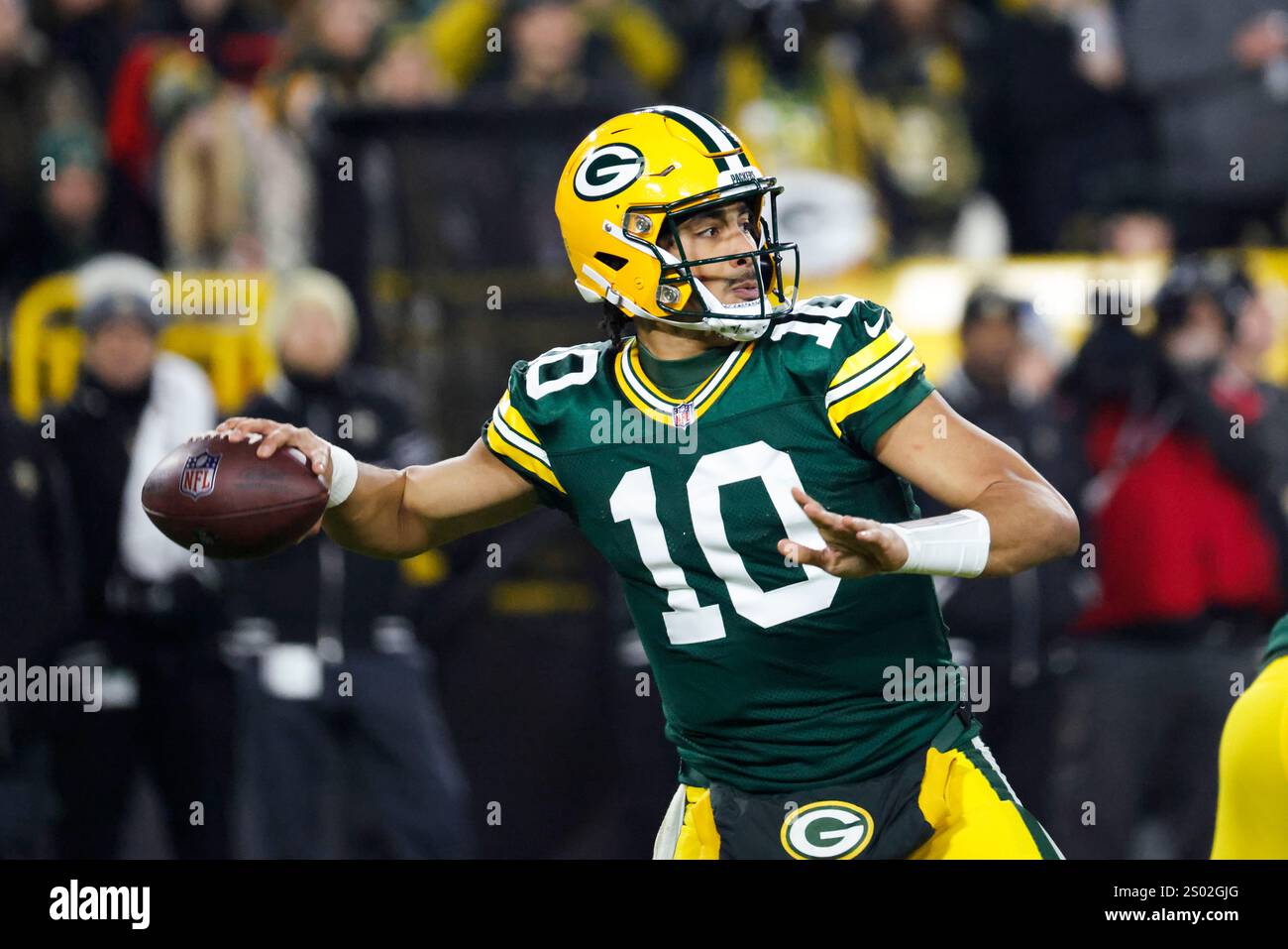 Green Bay Packers quarterback Jordan Love (10) passes during the first