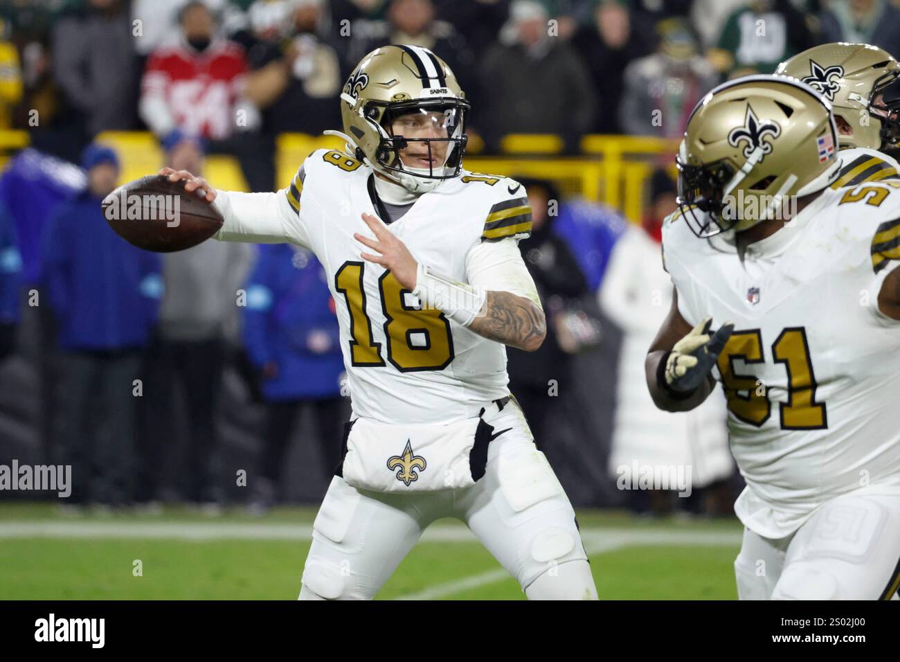 New Orleans Saints quarterback Spencer Rattler (18) passes during the