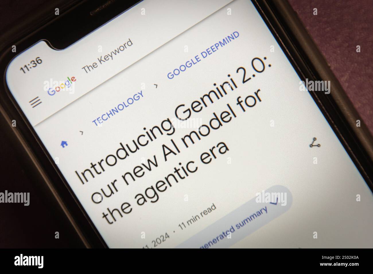 Mexico City, MEXICO - Dec 18 2024 : A post “Introducing Gemini 2.0: our new AI model for the agentic era” is displayed on an iPhone screen. Stock Photo