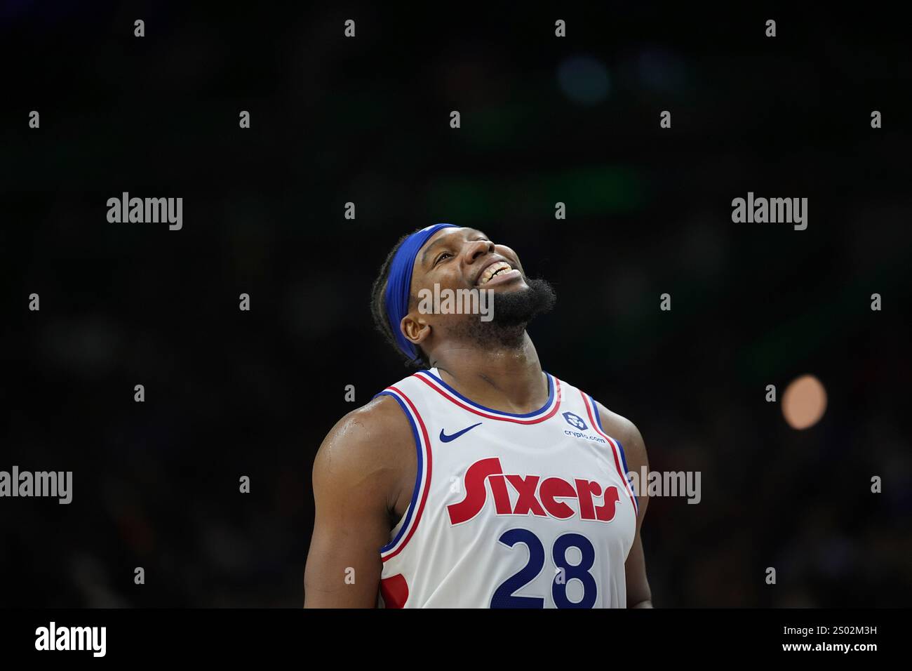 Philadelphia 76ers' Guerschon Yabusele reacts during an NBA basketball