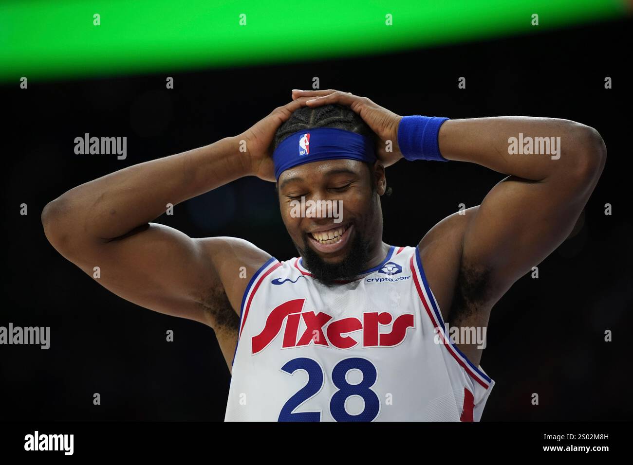 Philadelphia 76ers' Guerschon Yabusele reacts during an NBA basketball